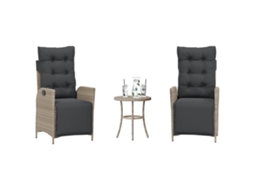 Vidaxl 3 Pcs Conjunto Bistrô Com Almofadões Vime Pe Cinzento Claro