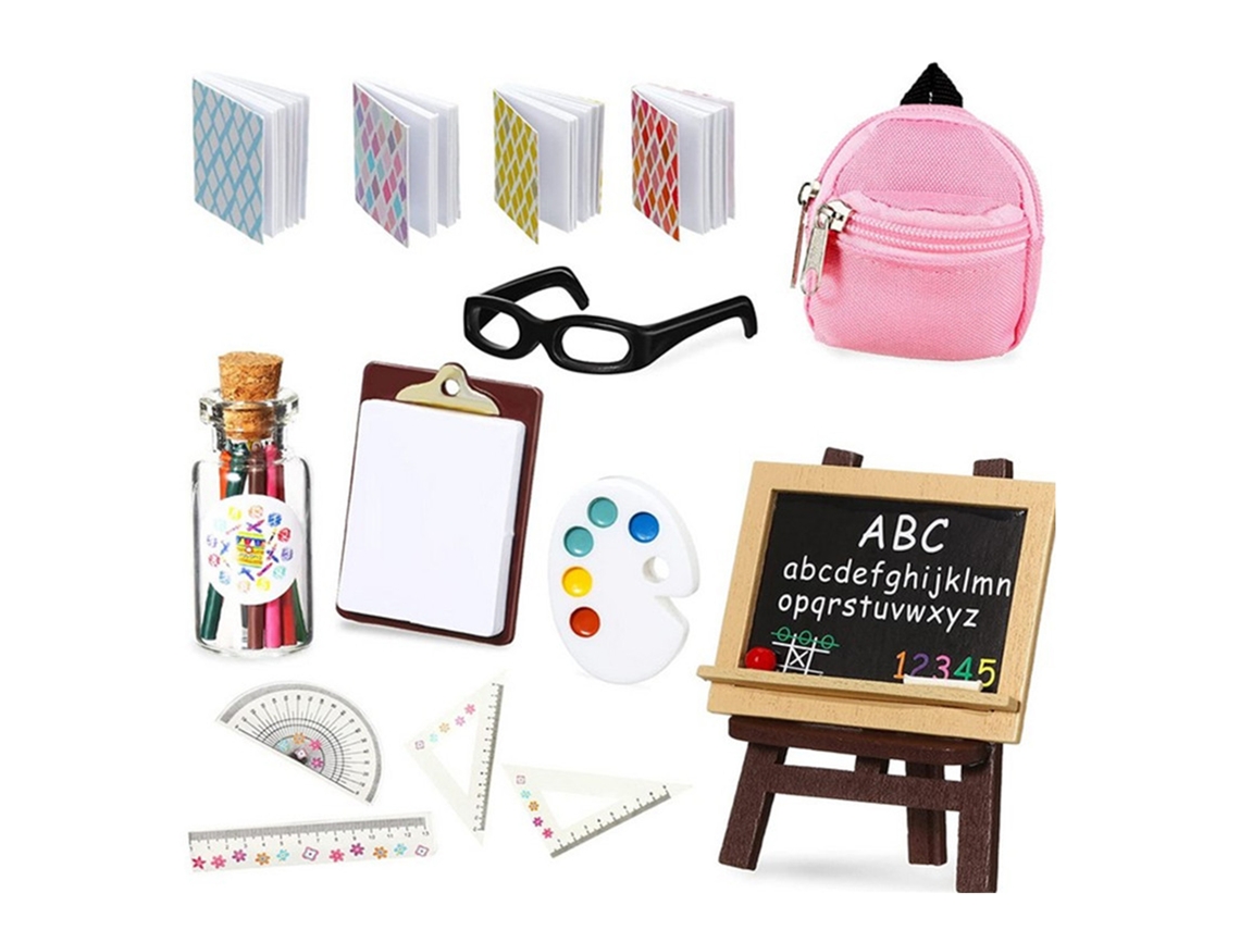 Primerox conjunto Miniatura Materiais Escolares Mochila Acessórios Casa Boneca