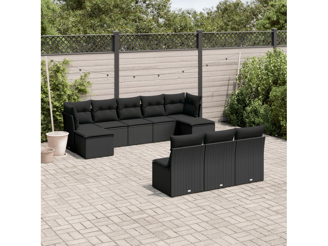 Vidaxl 10 Pcs Conjunto Sofás De Jardim C/ Almofadões Vime Pe Preto