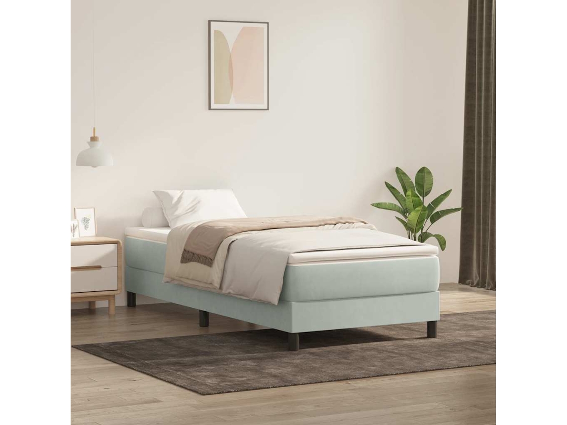 Vidaxl Cama Com Molas/colchão Cinzento-claro 90x220 Cm Veludo