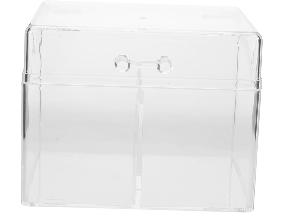 Porta cartões de Visita Garneck em Acrílico Transparente com 2 Compartimentos e Tampa Articulada, Organizador