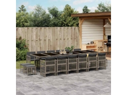 Vidaxl 17 Pcs Conj. De Jantar P/ Jardim C/ Almofadões Vime Pe Cinzento