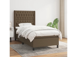 Cama Com Molas/colchão 90x190 Cm Tecido Castanho-escuro