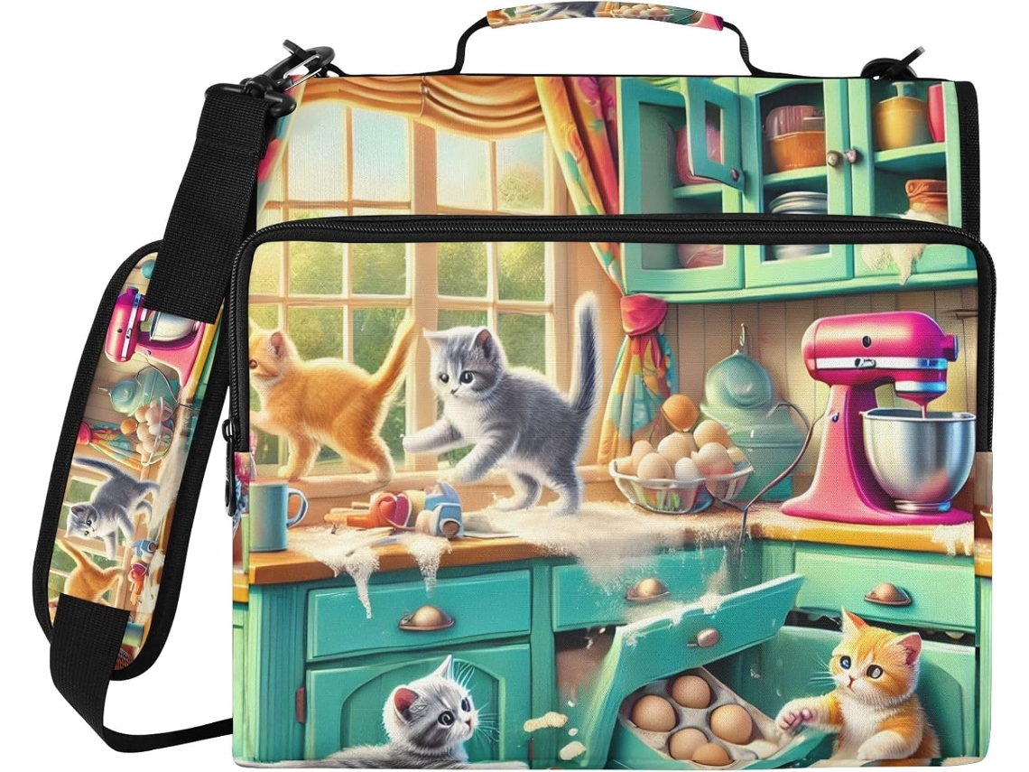 Organizador De Pastas Com Fecho 3-argolas E Compartimento Laptop, Tecido Impermeável Escola E Trabalho Cute