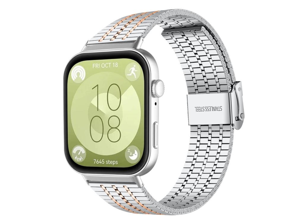 Bracelete para Huawei Watch Fit 4 Pro / Fit 4 / Fit 3 Aço Inoxidável Fivela Sete Contas Prata e Ouro Rosa XIAOMOYU