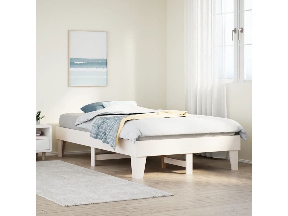 Vidaxl Cama Sem Colchão 120x200 Cm Madeira de Pinho Maciça Branco