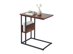 Mesa Lateral Em Formato C Com Efeito Madeira E Estrutura Metálica