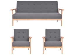 Vidaxl Conjunto De Sofás 3 Pcs Tecido Cinzento-escuro