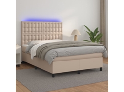 Vidaxl Cama Box Spring C/colchão/led 140x200cm Couro Artif. Cappuccino