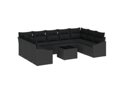 Conjunto 9 Sofá Modular Exterior Vidaxl Preto Vime Pe