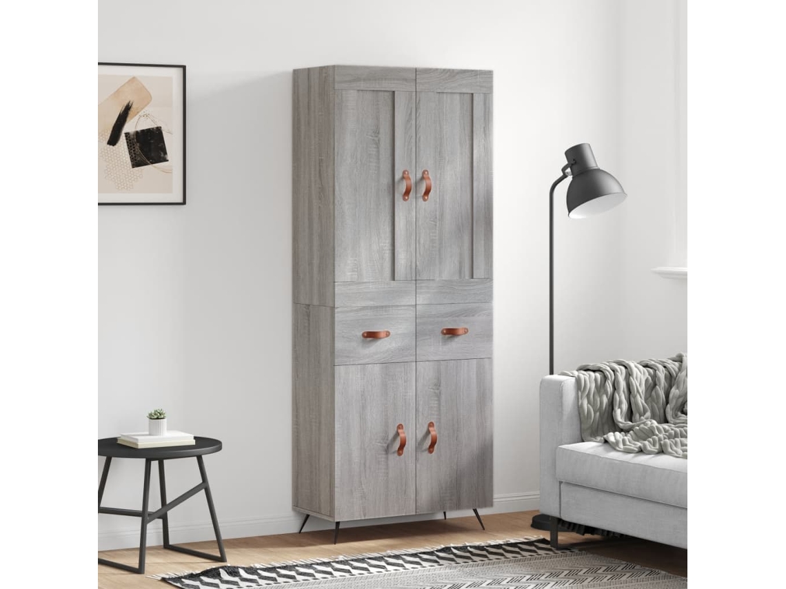 Vidaxl Armário Alto 69,5x34x180 Cm Derivados De Madeira Sonoma Cinza