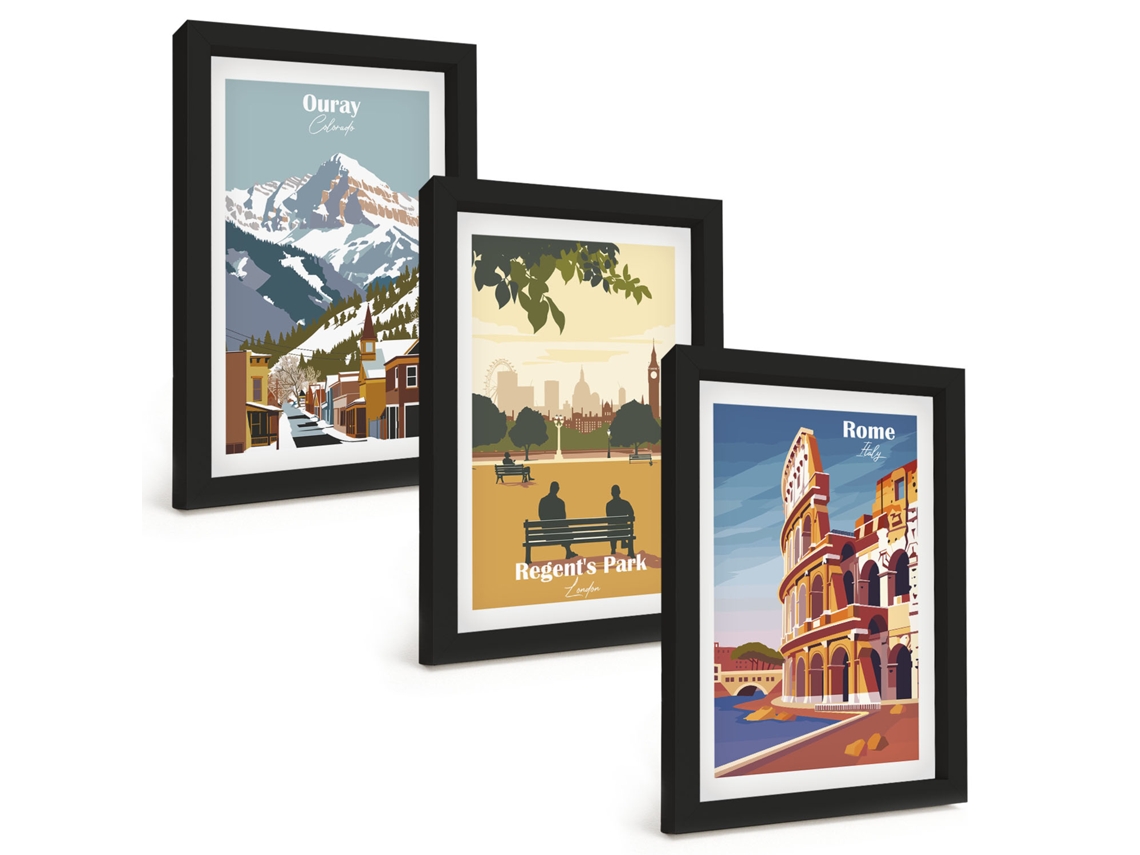 Pinturas Murais Modernasmontanhas Ouray, Londres, Coliseu Moldura Preta Fotos Para O Corredor Espelharte (3 Peças 20x30 Cm)