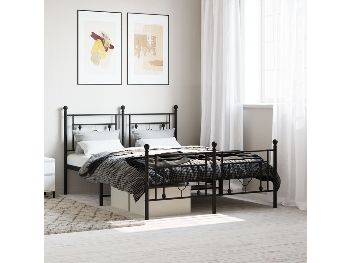 Vidaxl Estrutura de Cama com Cabeceira e Pés 135x190 Cm Metal Preto