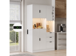 Móvel Alto De Arrumação E Para Vinho Com Prateleiras Ajustáveis, Três Gavetas, Led Multicolor E Tomadas, 180×105×40 Cm