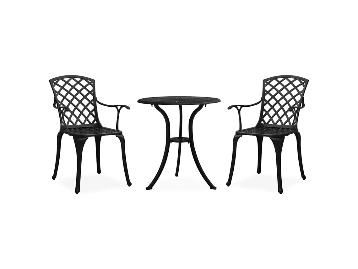 Vidaxl 3 Pcs Conjunto De Bistrô Alumínio Fundido Preto