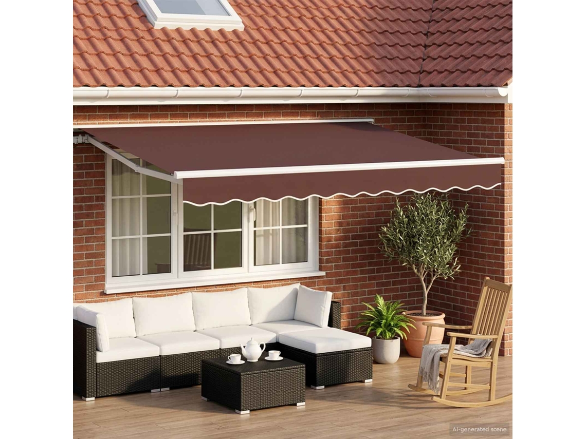 Vidaxl Estrutura De Toldo Manual Com Leds Marrom E Branco 2,5 X 2 M