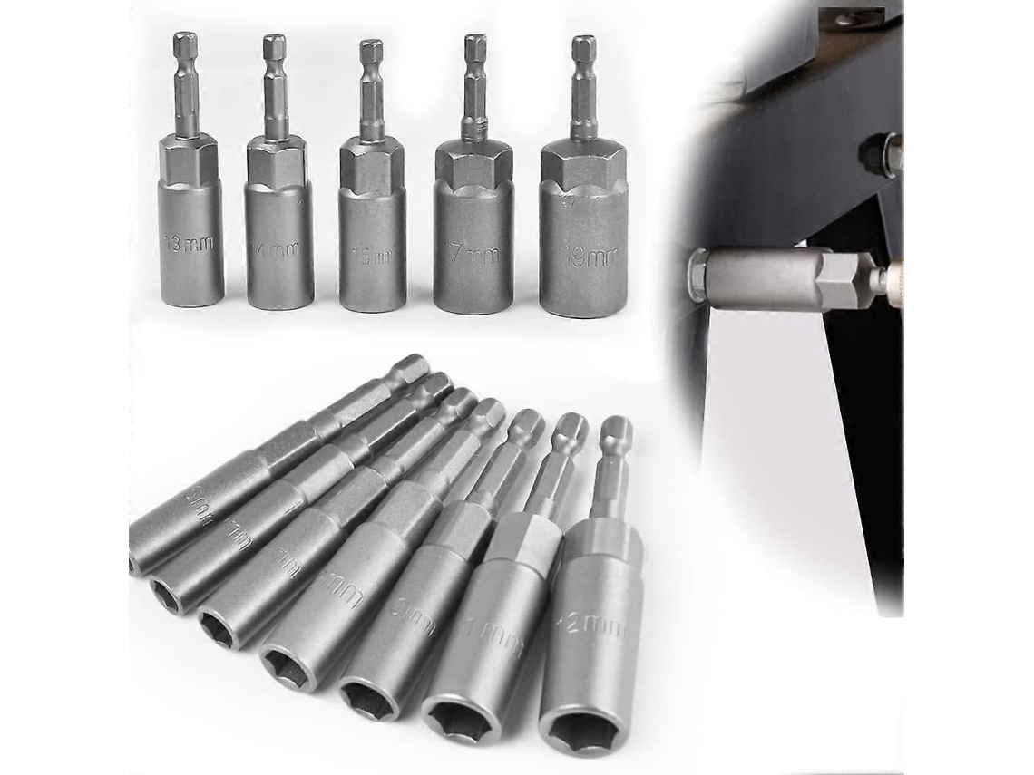 12 Peças de Soquete de Conductor Magnético 6 19mm Aço de Liga Cromo vanádio Adaptador Hexagonal para Furadeira Elétrica