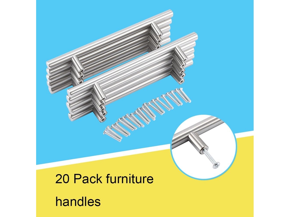 Conjunto De 20 Puxadores Aço Inoxidável Para Armários, Com Design Moderno Em Formato De T, Ideais Para Portas E Gavetas