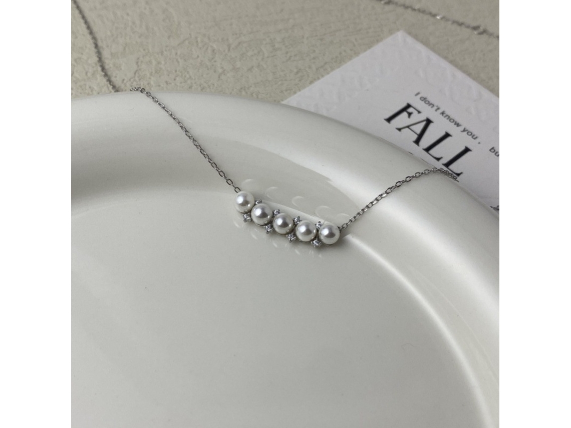 Colar com Placa de Jade Prata de Lei 925, Colar com Pingente de Pérola Banhado a Ouro Branco, Requintado e Luxuoso. MDUG (ouro Branco)