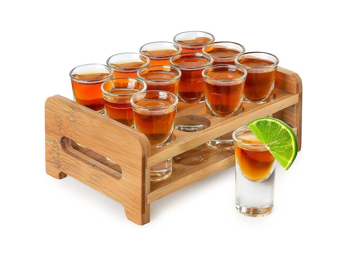 Conjunto De 12 Copos De Shot 15ml Com Suporte, Vidro Sem Chumbo, Ideal Para Bares E Entretenimento