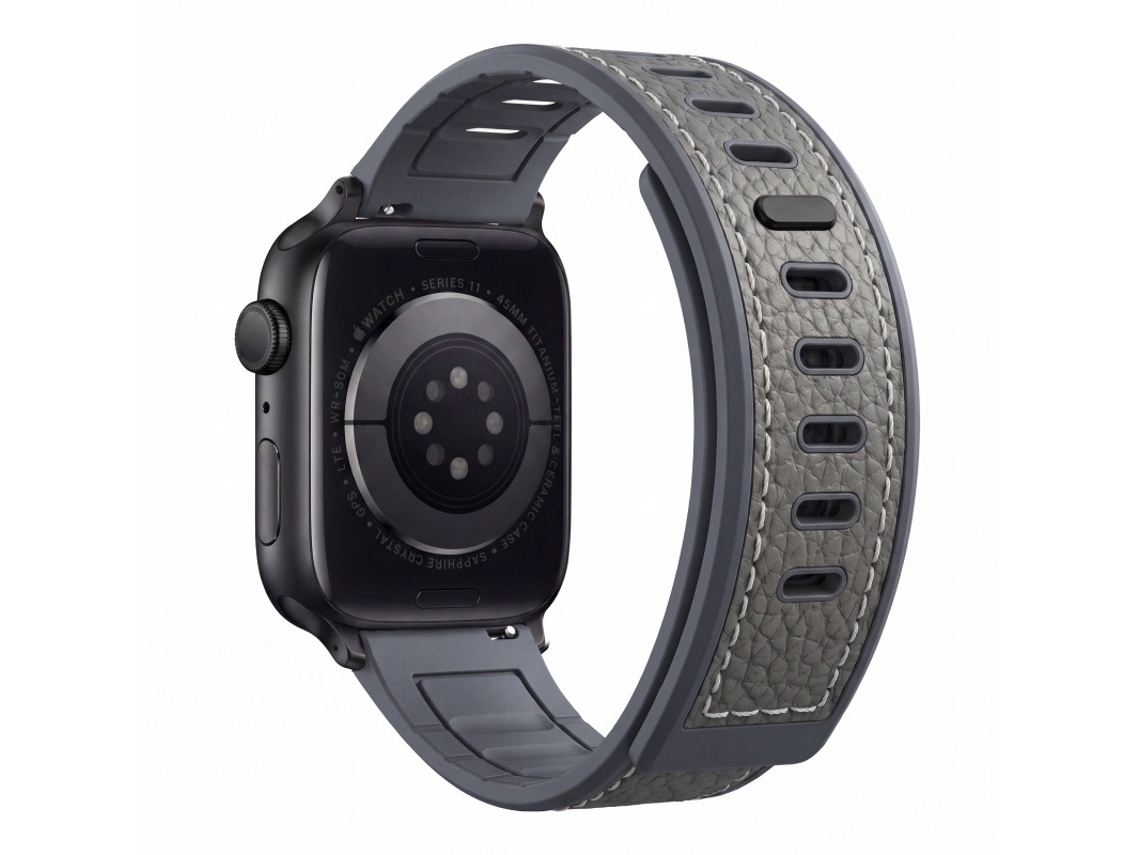 Compatível com Apple Watch S11 Ultra, Huawei GT6, Samsung Galaxy, pulseira de silicone com textura de couro e data.