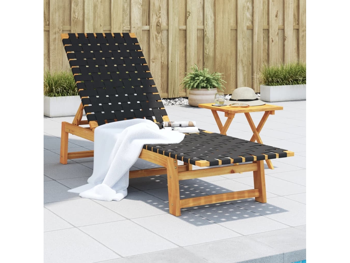 Vidaxl Espreguiçadeira Com Mesa Madeira De Acácia Maciça/tecido Preto