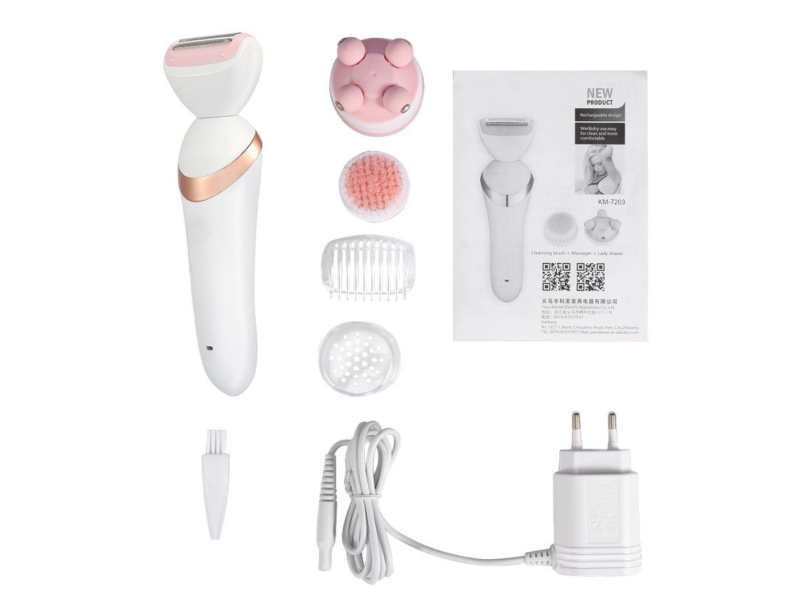 Kemei Depiladora Recarregável Para Mulher Escova De Limpeza Facial Massajador Afeitadora Bikini 3 Em 1
