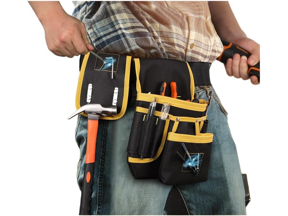 Cinto de ferramentas reforçado com 26 bolsas e suporte magnético para eletricistas, cinto de lona ajustável para