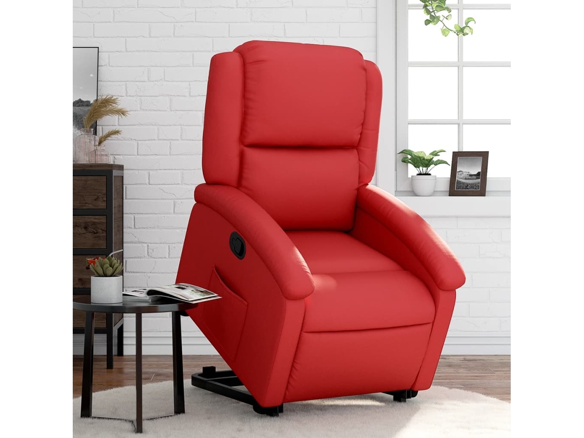 Vidaxl Poltrona Reclinável Elevatória Couro Artificial Vermelho