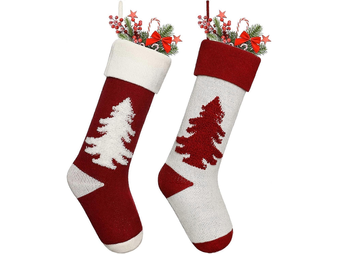 Meias De Natal De Tricô De 18 Polegadas, Decorações Clássicas De Natal Para Casa (pacote Com 2) Olysi Shop (vermelho E Branco)