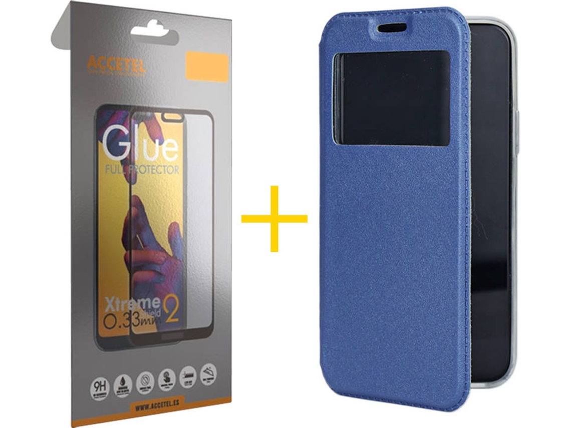 Kit Capa e Película Samsung Galaxy M12 ACCETEL Full Gandy Flip (Azul)