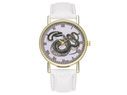 Reloj De Mujer Zhoulianfa T195-a Cuero Quartzo Animales Simbólicos Blanco