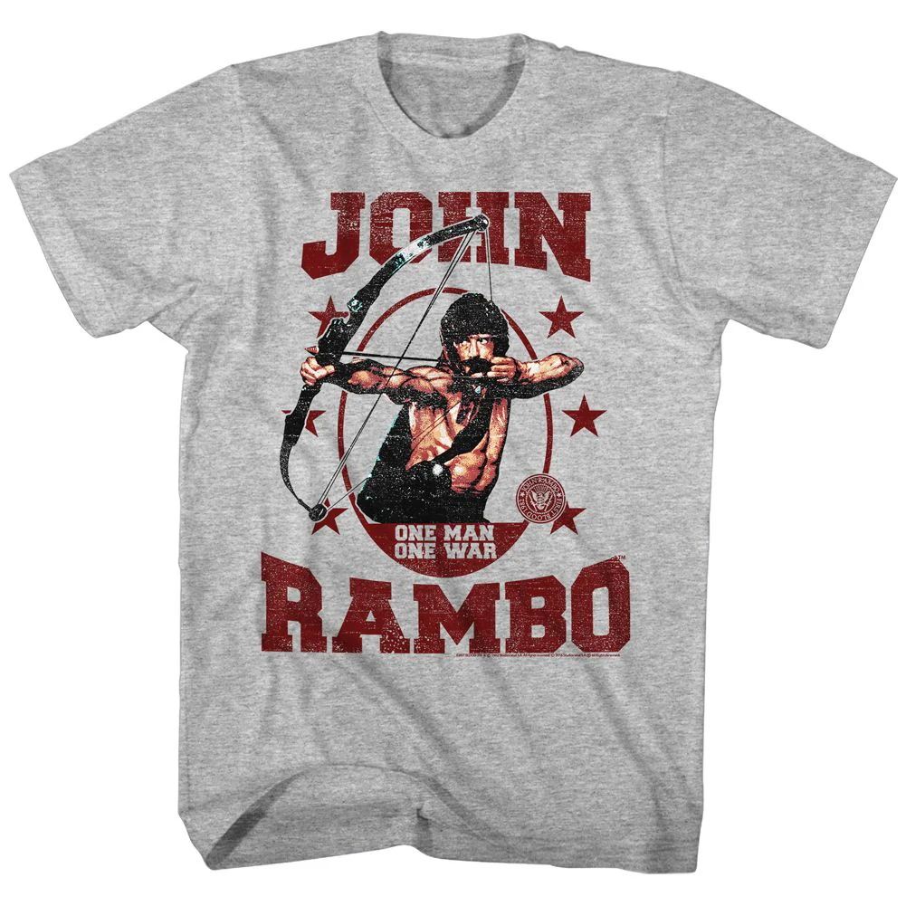 Unisex Adult T-shirt Rockinstone Rambo Movie One Man One War Heather Gray Sizel