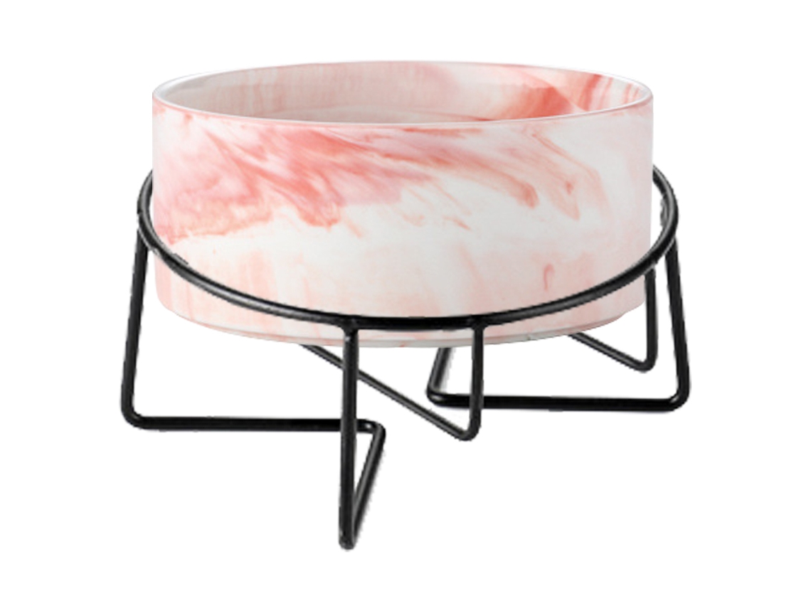 Tigela de Cerâmica Marmorizada para Cães e Gatos com Suporte de Ferro, Comedouro Anti derramamento para Animais de Estimação AQUAFORGE