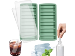 Molde de silicone para cubos de gelo Slowmoose com tampa, ideal para esportes e garrafas de água, 10 cavidades, 2 peças, verde