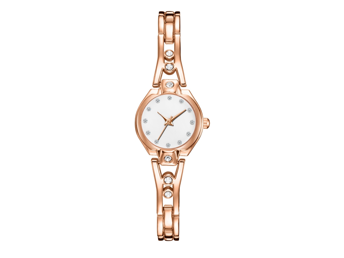 Relógio de Pulso Feminino de Quartzo com Mostrador Redondo Rosa Ouro e Prata