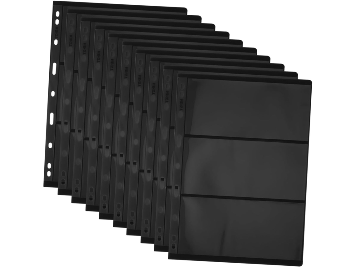 Lote Curado De 10 Folhas Internas Reto - Verso Preto Com 3 Faixas Para Álbum De Timbres Páginas Móbiles Padrão