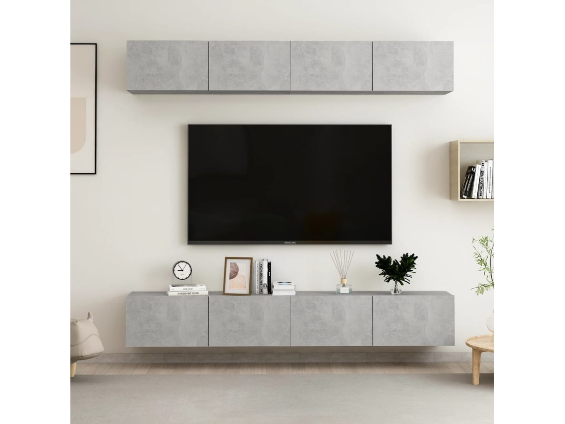 Vidaxl Móveis De Tv 4 Pcs 100x30x30 Cm Contraplacado Cinzento Cimento