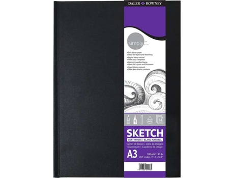 Daler Rowney Simply Sewn Drawing Notebook A3 54 Folhas 100g/m2 Capa Rígida Branco Daler Rowney