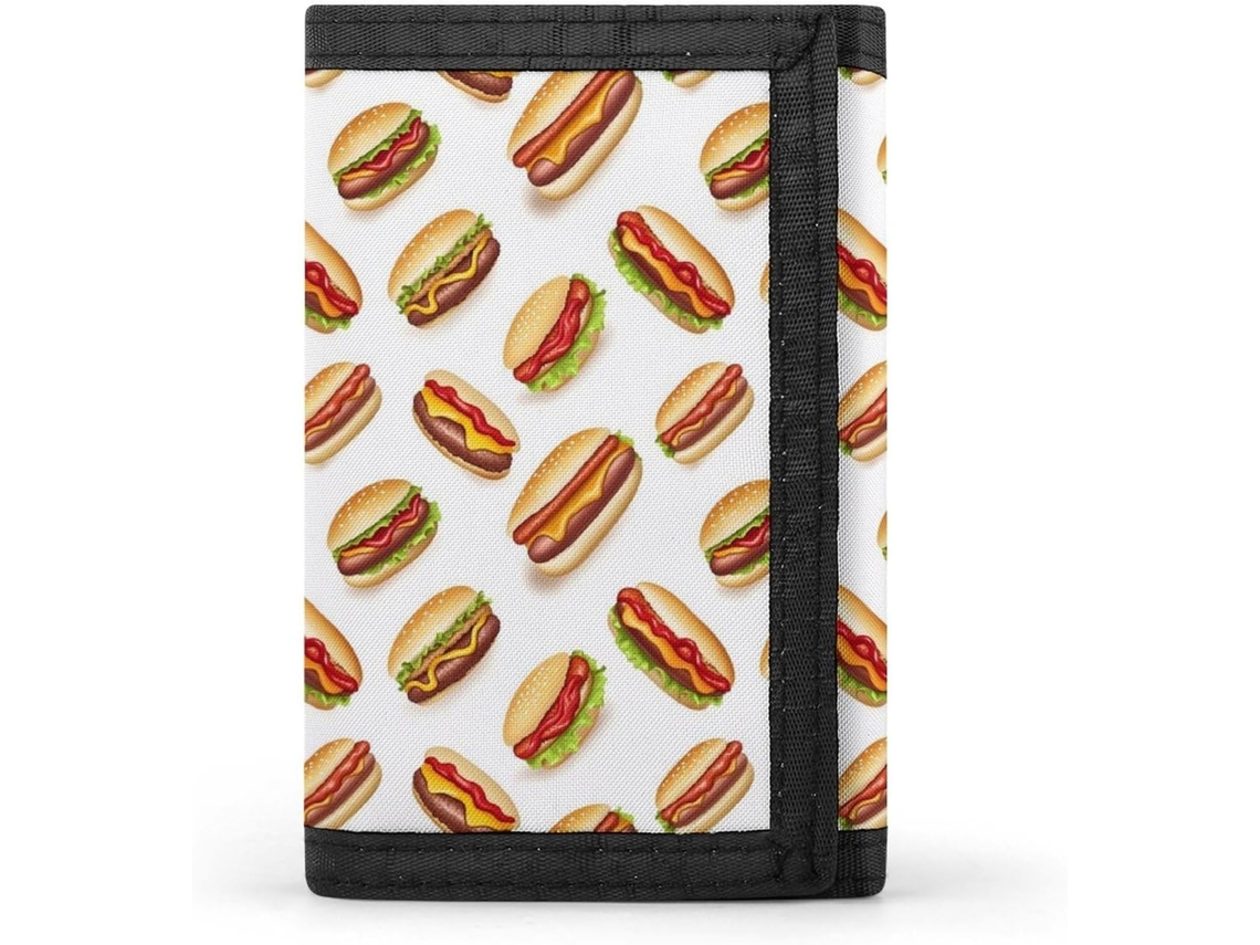 Carteira Masculina Dobrável com Estampa de bacon e hambúrguer, para viagens