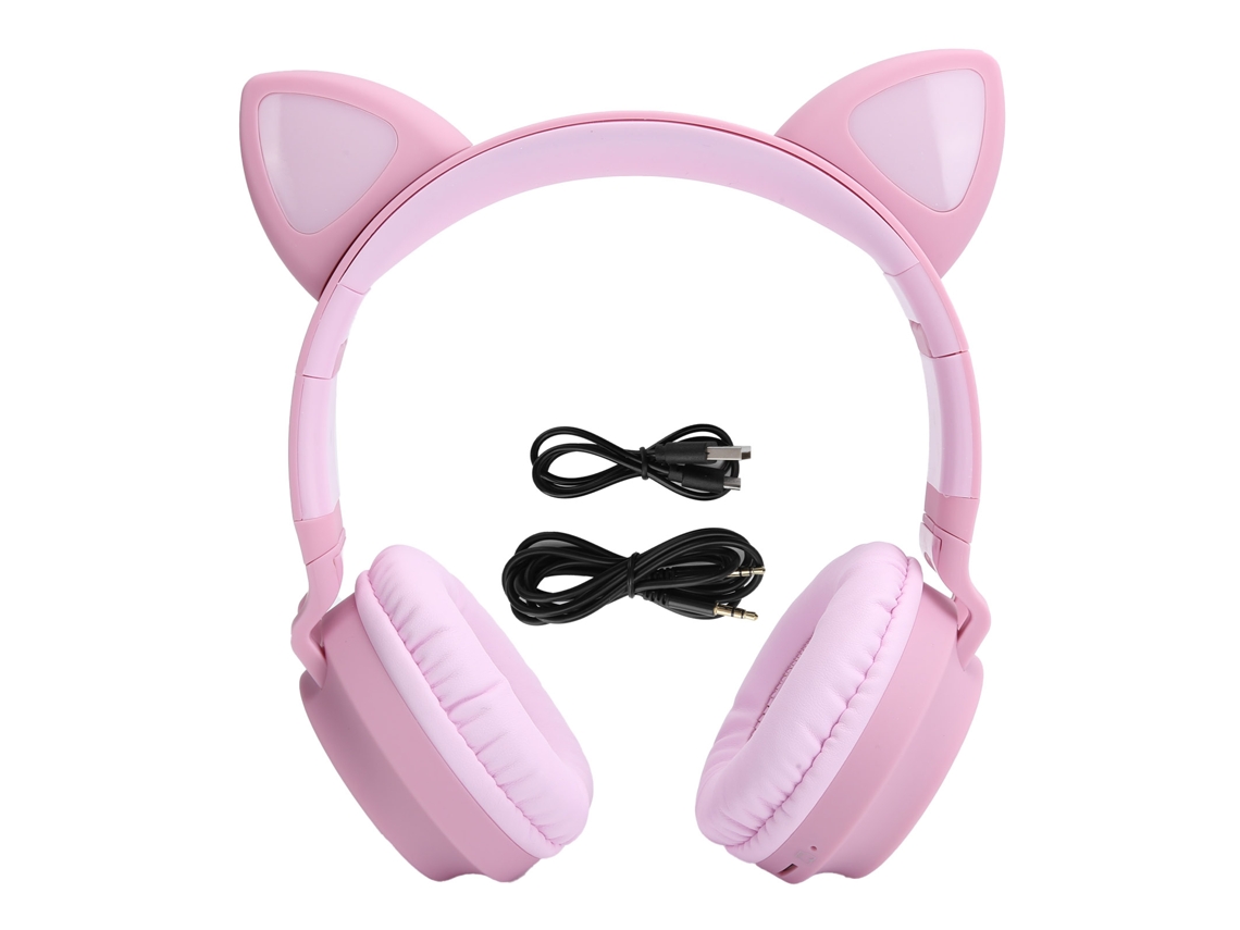 Aetheria fone de Ouvido de Orelha de Gato Led 3d Bluetooth 5.0 Folding com Microfone Rosa