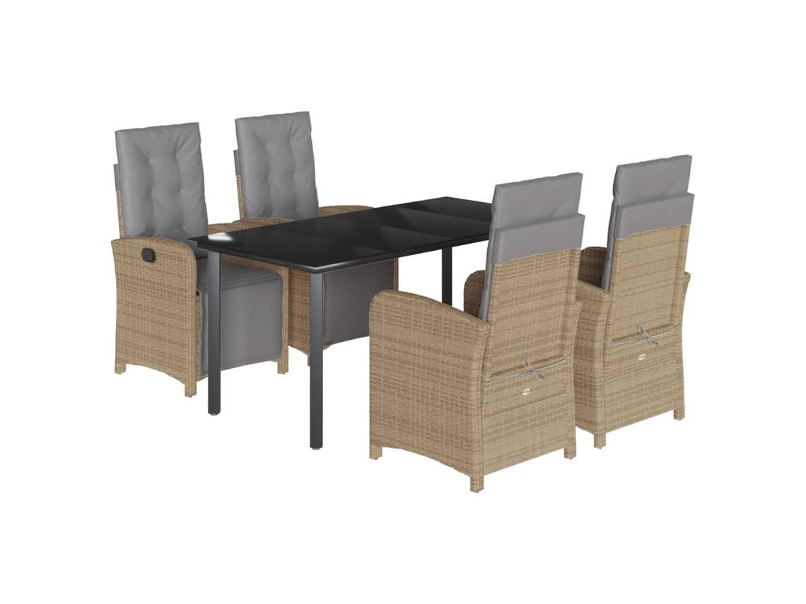 Conjunto de 5 Jantar para Jardim com Almofadões Vime Pe Bege MAISON EXCLUSIVE