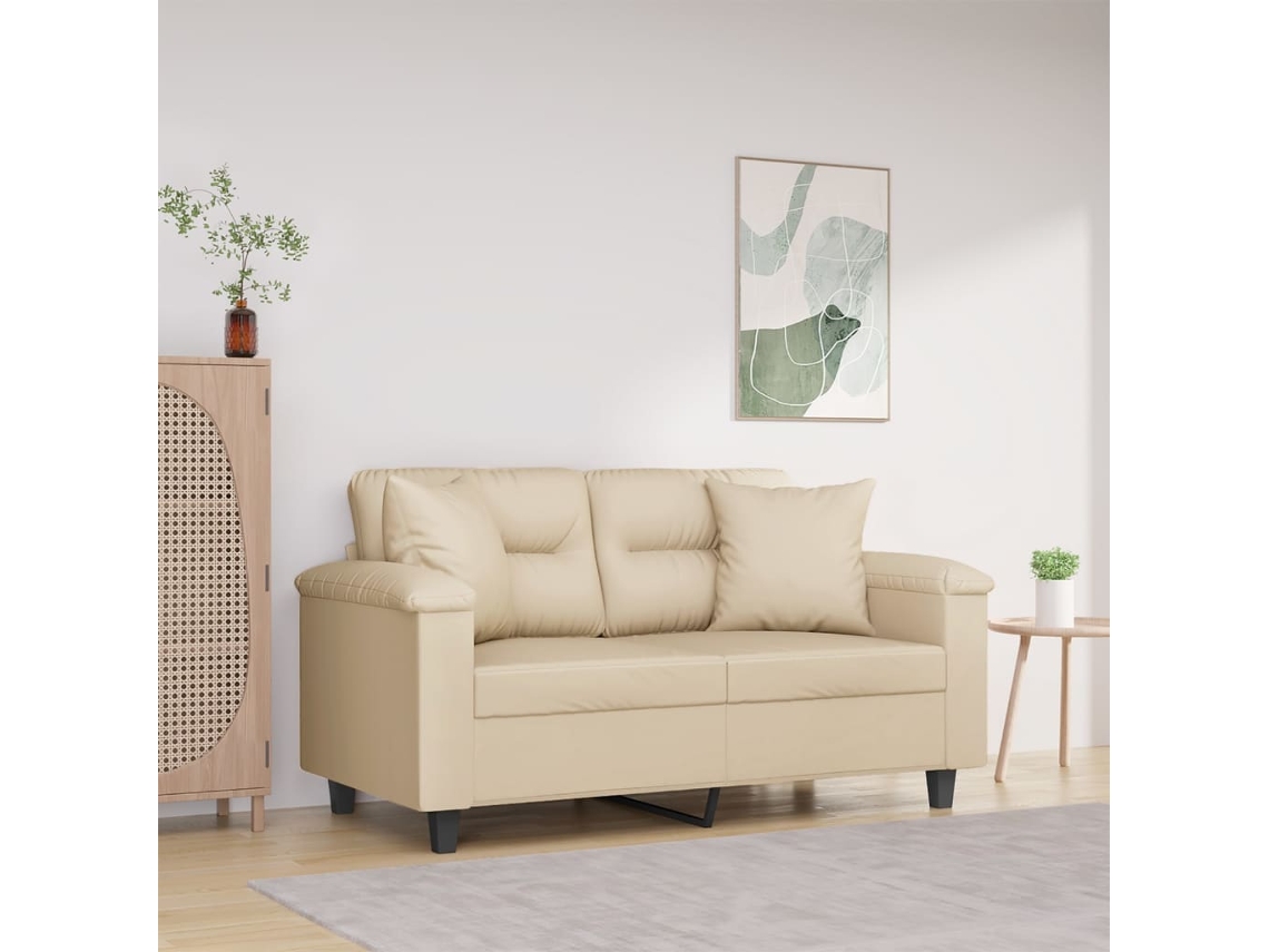 Vidaxl Sofá 2 Lugares C/ Almofadas 120 Cm Microfibra Cor Creme