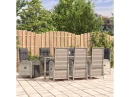 Vidaxl 9 Pcs Conjunto De Jantar P/ Jardim C/ Almofadões Vime Pe Cinza