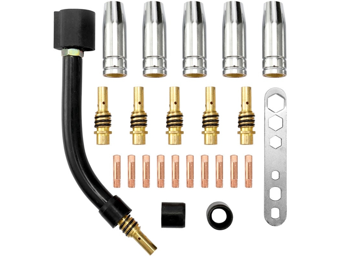 24 eletrodos consumíveis para tocha 15AK, blindagem, biela, 0,9 mm, pontas, cotovelo e pescoço de cisne para máquina de solda MIG YWP