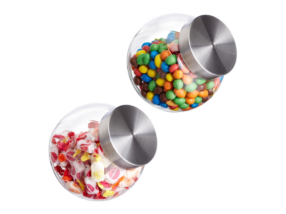 Relaxdays Frascos Para Doces 2x, 1,5 L, Frascos Transparentes Com Tampas De Aço Inox Para Armazenamento De Alimentos.