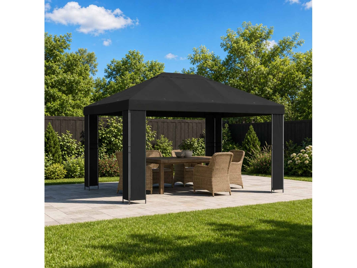 Vidaxl Gazebo 4 × 3 M Preto Poliéster E Aço 190 Gsm