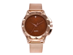 Relógio de Pulso Feminino Clássico com Pulseira de Malha Quartzo Casual Café