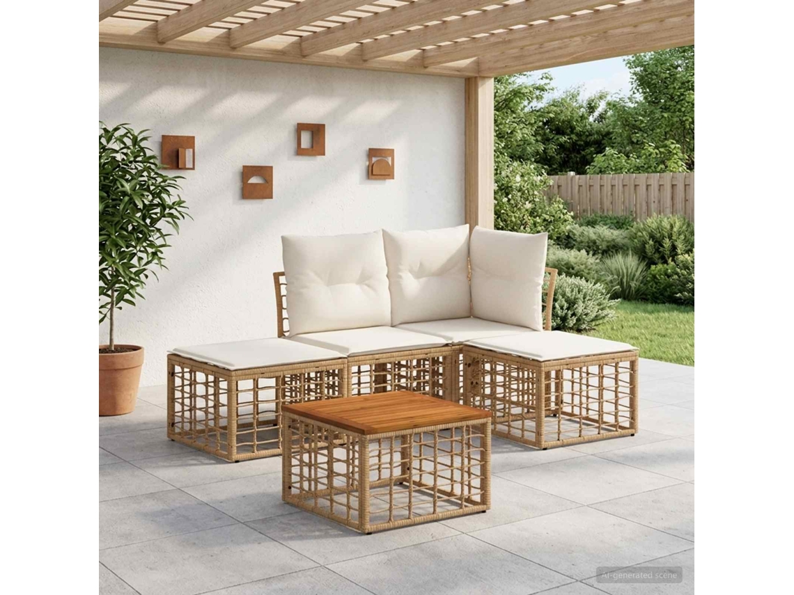 Vidaxl Conjunto De Sofás Para Exterior 5 Unid. Natural E Branco Creme