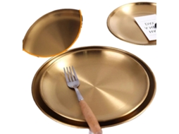Prato De Jantar, Aço Inoxidável, Forma Redonda, Diâmetro 14 Cm, Diâmetro 20 Cm, Eletroplatação De Espelho